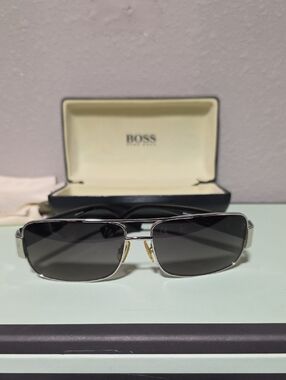 BOSS Silver Frame Sunglasses with Black Lenses